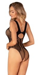 Obsessive - Seksowne Czarne Body Z Kwiatowej Koronki Bez Krocza B335 S-L Obsessive