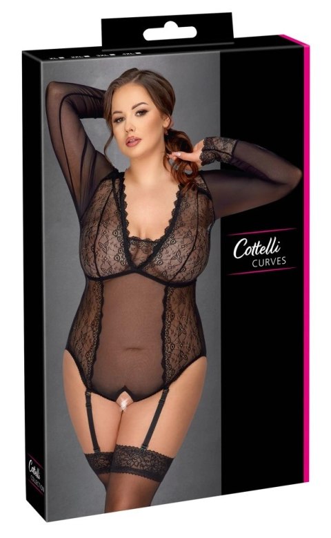 Cottelli CURVES - Czarne Prześwitujące Body Bez Krocza 4XL