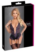 Cottelli LINGERIE - Body Z Fioletowej Koronki Z Paskami Do Pończoch Bez Krocza XL