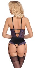 Cottelli LINGERIE - Body Z Fioletowej Koronki Z Paskami Do Pończoch Bez Krocza XL