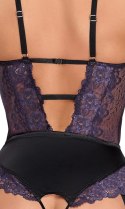 Cottelli LINGERIE Cottelli LINGERIE - Body Z Fioletowej Koronki Z Paskami Do Pończoch Bez Krocza M