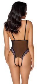 Cottelli LINGERIE - Seksowne Czarne Siateczkowe Body Z Fioletową Koronką XL