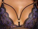 Cottelli LINGERIE - Seksowne Czarne Siateczkowe Body Z Fioletową Koronką S