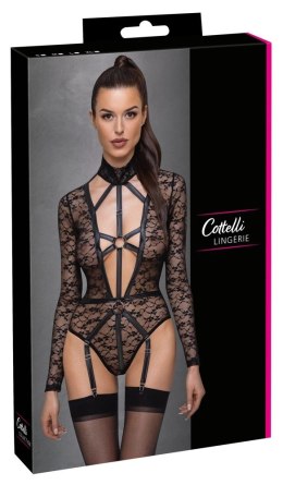 Cottelli LINGERIE - Seksowne Koronkowe Body Z Długim Rękawem Wygląd Uprzęży Czarne M