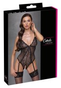 Cottelli LINGERIE Cottelli LINGERIE - Czarne Siateczkowe Body Z Delikatną Koronką Bez Krocza XL