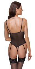 Cottelli LINGERIE Cottelli LINGERIE - Czarne Siateczkowe Body Z Delikatną Koronką Bez Krocza XL