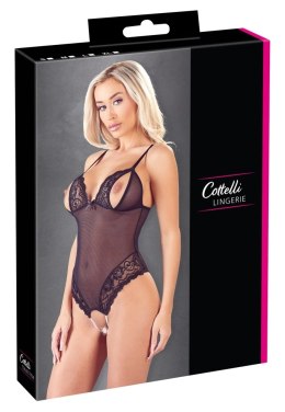 Cottelli LINGERIE - Seksowne Siateczkowe Body Z Delikatną Koronką Bez Krocza XL