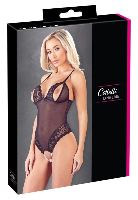 Cottelli LINGERIE - Seksowne Siateczkowe Body Z Delikatną Koronką Bez Krocza S Cottelli LINGERIE