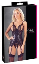 Cottelli LINGERIE - Koronkowa Koszulka Z Otwartymi Miseczkami I Stringi Bez Krocza Czarne M