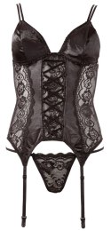 Cottelli LINGERIE Cottelli LINGERIE - Koronkowa Koszulka Z Paskami Do Pończoch + Stringi Czarne L