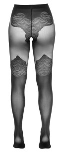 Cottelli LEGWEAR - Czarne Rajstopy Z Eleganckim Wzorem Nad Kolano 3