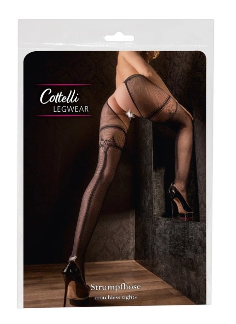 Cottelli LEGWEAR - Czarne Siateczkowe Rajstopy Z Podwiązka Bez Krocza S/M