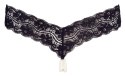 Cottelli LINGERIE Cottelli LINGERIE - Czarne Koronkowe Stringi Z Naszyjnikiem Z Pereł W Kroku XL