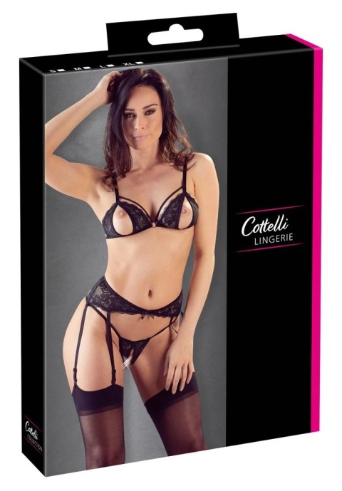 Cottelli LINGERIE - 3-Częściowy Zestaw Z Delikatnej Kwiatowej Koronki Czarny XL