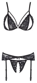 Cottelli LINGERIE - 3-Częściowy Zestaw Z Delikatnej Kwiatowej Koronki Czarny S