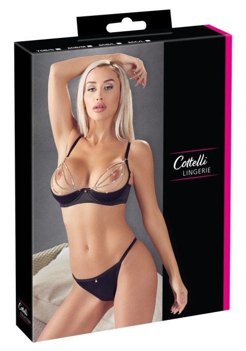 Cottelli LINGERIE - Czarny Seksowny Biustonosz I Stringi Ze Złotymi Łańcuchami 75B/S