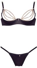 Cottelli LINGERIE - Czarny Seksowny Biustonosz I Stringi Ze Złotymi Łańcuchami 85B/L