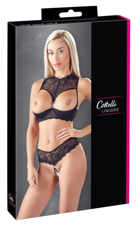 Cottelli LINGERIE Cottelli LINGERIE - Koronkowy 2-Częściowy Set Biustonosz Bez Miseczek I Wysokie Otwarte Stringi 85B/L