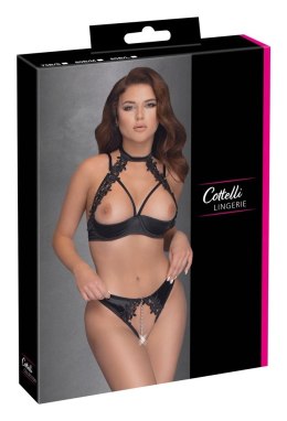 Cottelli LINGERIE - Seksowne Stringi Bez Krocza I Biustonosz Bez Miseczek Z Kwiatowym Haftem 80B/M