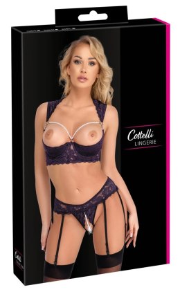 Cottelli LINGERIE - Seksowny 2-Częściowy Komplecik Z Fioletowej Koronki I Białymi Perłami 85B/L