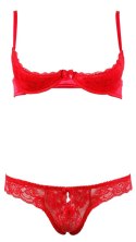 Cottelli LINGERIE Cottelli LINGERIE - Koronkowy Komplecik Biustonosz Bez Miseczek I Otwarte Stringi Czerwone 75B/S