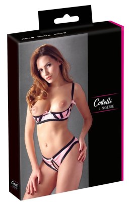 Cottelli LINGERIE - Satynowy Biustonosz Bez Miseczek I Figi Bez Krocza Różowe 75B/S