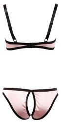 Cottelli LINGERIE Cottelli LINGERIE - Satynowy Biustonosz Bez Miseczek I Figi Bez Krocza Różowe 75B/S