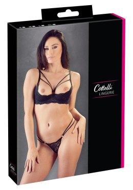 Cottelli LINGERIE - Seksowny Koronkowy Komplecik Stringi I Biustonosz Bez Miseczek Czarny 75B/S