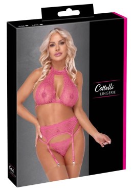 Cottelli LINGERIE - Seksowny Różowy Komplecik Biustonosz Pas I Stringi L/XL