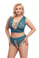 Cottelli CURVES - Seksowna Wycięta Braletka I Stringi Bez Krocza Niebieskie 4XL