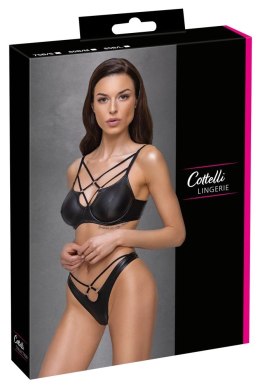 Cottelli LINGERIE - Czarny Matowy 2-Częściowy Set Z Ozdobnymi Paseczkami 75B/S