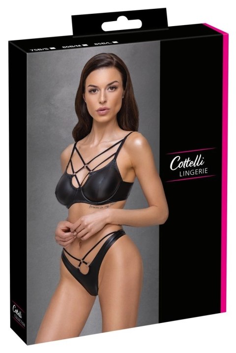 Cottelli LINGERIE - Czarny Matowy 2-Częściowy Set Z Ozdobnymi Paseczkami 85B/L