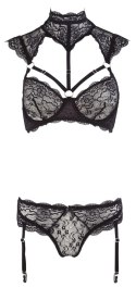 Cottelli LINGERIE Cottelli LINGERIE - Koronkowy Biustonosz Z Kołnierzem I Stringi Z Paskami Do Pończoch 75B/S