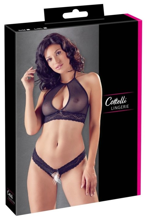 Cottelli LINGERIE - Siateczkowy Biustonosz I Otwarte Stringi Z Delikatną Koronką L/XL Cottelli LINGERIE