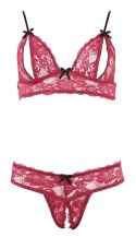 Cottelli LINGERIE - Seksowny Otwarty Biustonosz + Stringi Bez Krocza Czerwone S