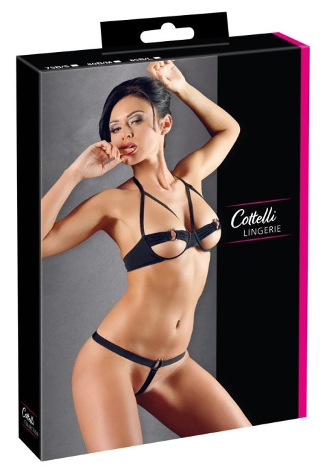 Cottelli LINGERIE - Seksowny Otwarty Biustonosz + Stringi Czarne 80B/M