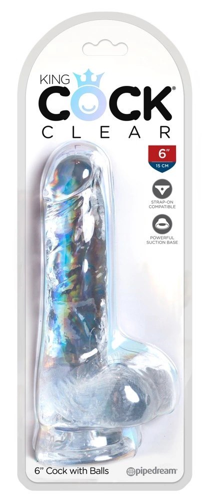 King Cock Clear - Realistyczne Dildo Z Jądrami I Przyssawką Przezroczyste 15 CM