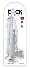 King Cock Clear - Realistyczne Dildo Z Jądrami I Przyssawką Przezroczyste 23 CM