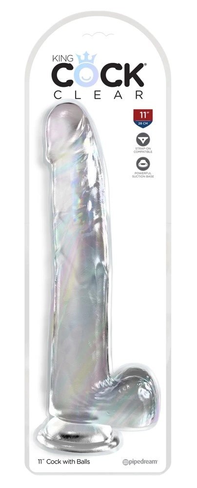 King Cock Clear - Realistyczne Dildo Z Jądrami I Przyssawką Przezroczyste 28 CM