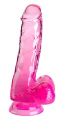 King Cock Clear - Realistyczne Dildo Z Jądrami I Przyssawką Przezroczyste-Różowe 15 CM King Cock Clear