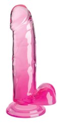 King Cock Clear - Realistyczne Dildo Z Jądrami I Przyssawką Przezroczyste-Różowe 18 CM