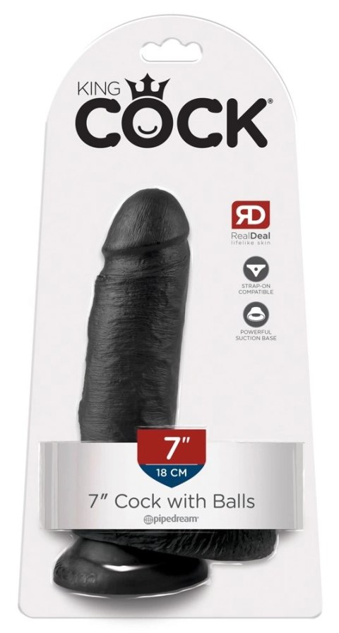 King Cock - Realistyczne Dildo Z Żołędziem Jądrami I Żyłkami 18 CM Czarny King Cock