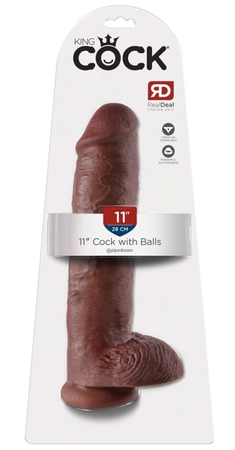 King Cock - Realistyczne Dildo Z Żołędziem Jądrami I Żyłkami 28 CM Brązowy Kolor Skóry