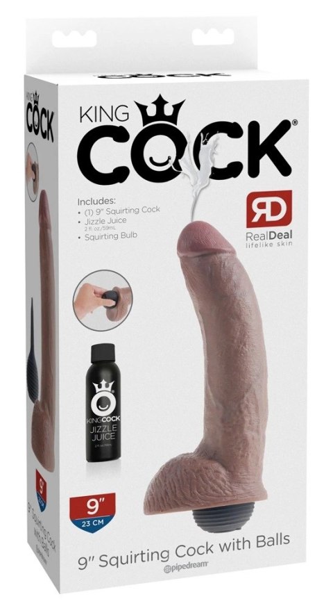 King Cock - Realistyczne Naturalne Dildo Z Wytryskiem 23 CM Ciemny Kolor Skóry