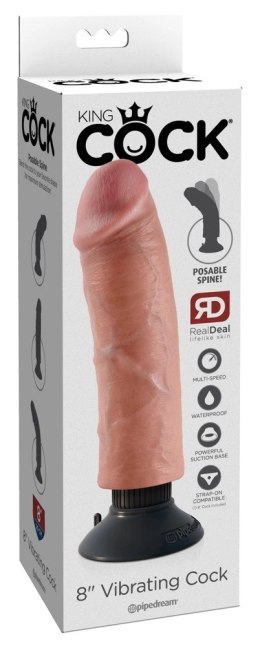 King Cock - Realistyczny Wibrator Jak Naturalny Penis Z Przyssawką 20 CM Jasny Kolor Skóry