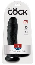 King Cock - Realistyczne Dildo Z Żołędziem Jądrami I Żyłkami 20 CM Czarny King Cock