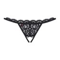 Stringi z otwartym krokiem - Obsessive 831 Crotchless Thong Black L/XL Obsessive