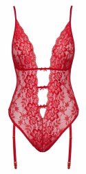 Kissable - Eleganckie Koronkowe Czerwone Body Z Paskami Do Pończoch L/XL