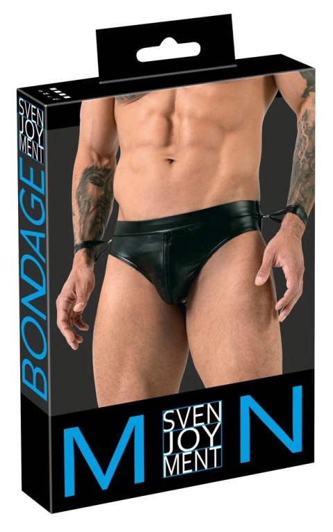 Svenjoyment Bondage - Seksowne Slipy Męskie Bez Tyłu Z Mankietami Czarny Mat XL