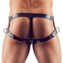 Svenjoyment - Matowe Męskie Majtki Jockstrap Z Paskami Na Uda Czarne M-L